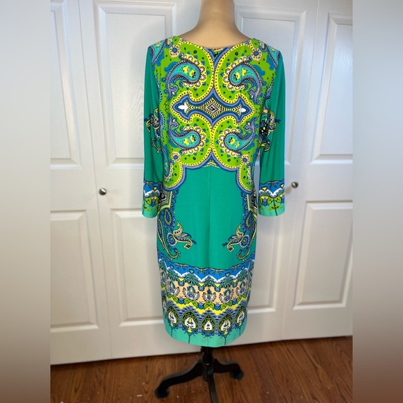 Ronnie Nicole Elegant Paisley Print Green Dress. Size 16 - Picture 5 of 14